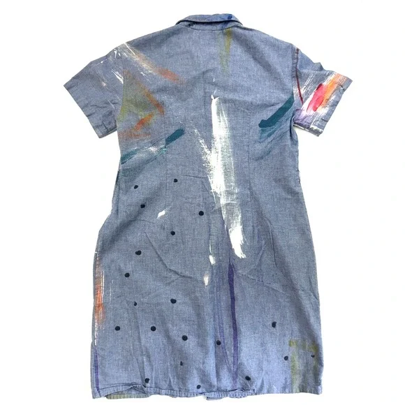 Fort Makers The Dress Project Women 8 Denim Shirt Dress Paint Splash Artsy‎ Rare - Picture 6 of 16